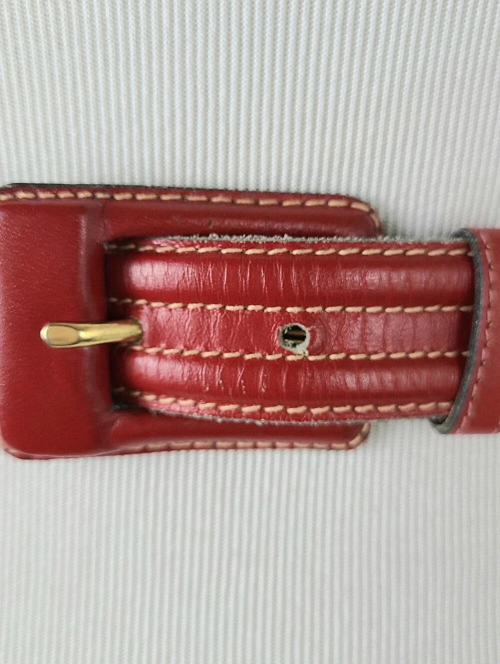Yves Saint Laurent Red Stitch Detail Genuine Leather Vintage Belt